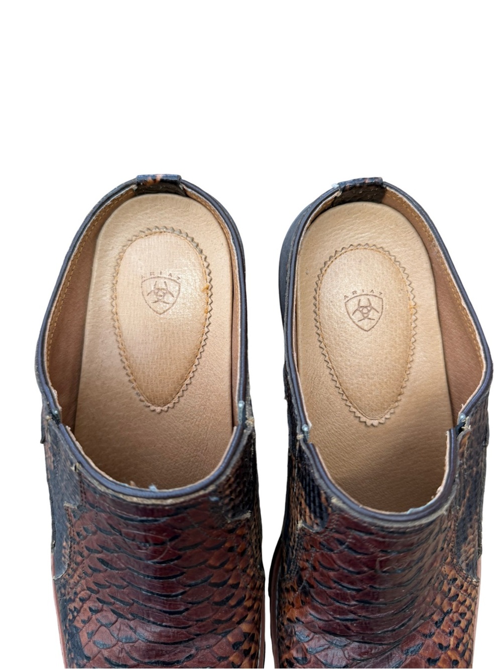 ARIAT Embossed Leather Western Mule Clogs Brown Python Print Size 7.5B - Picture 9 of 12